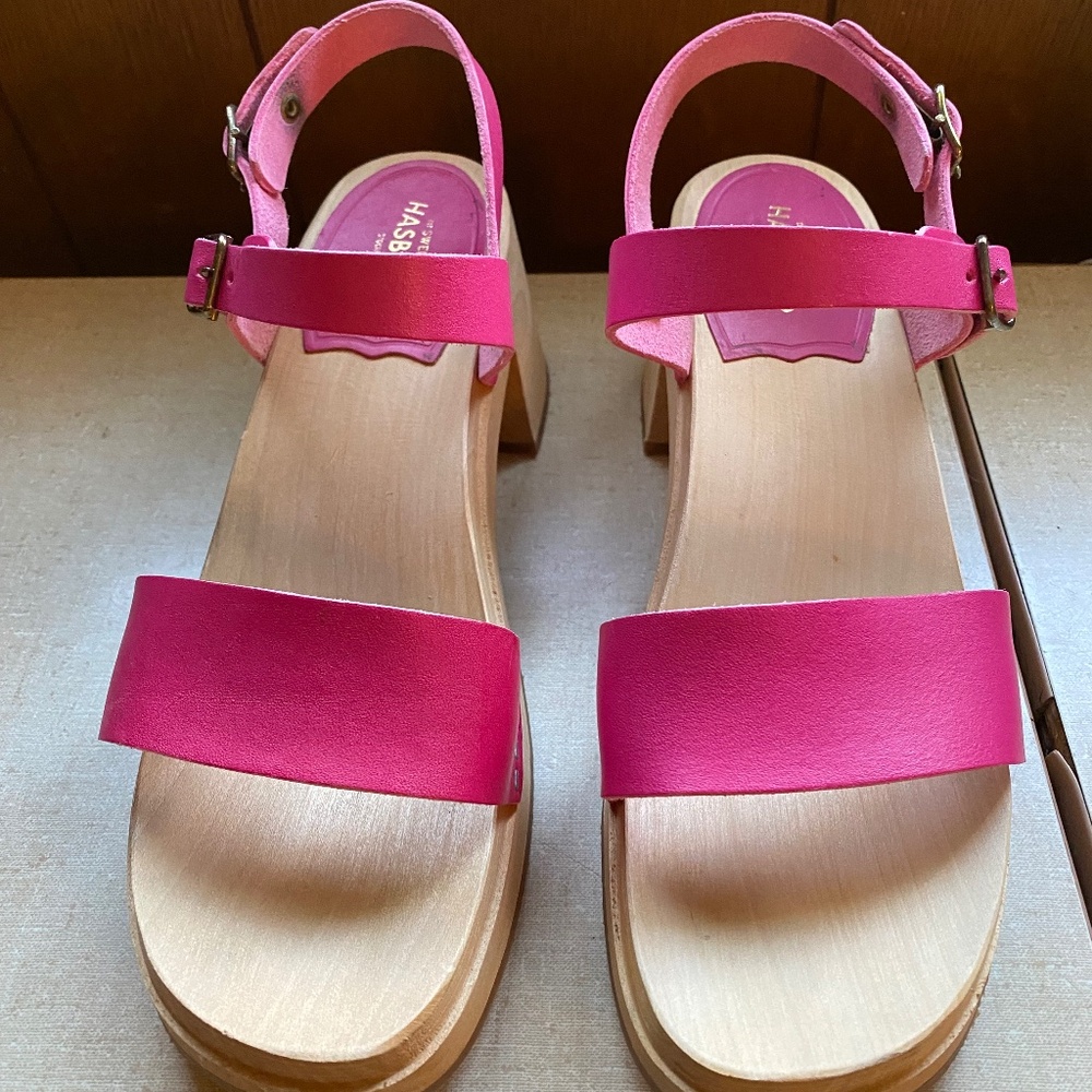 Swedish Hasbeens Pink Gittan Sandal size 38/8 worn once in box